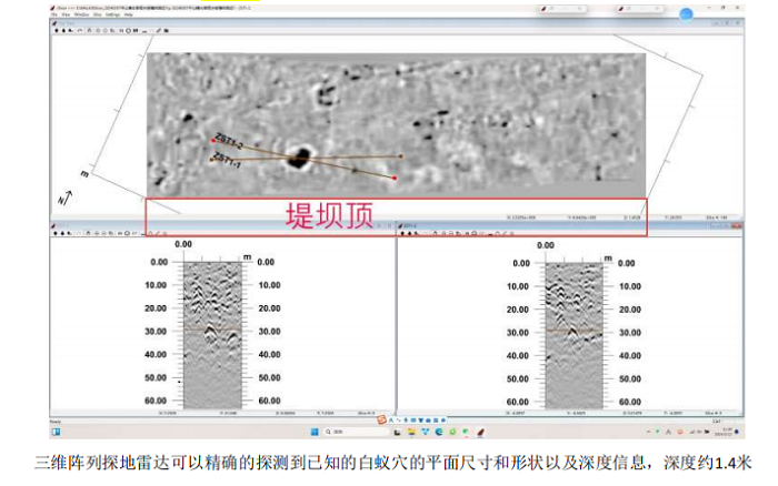 白蚁穴在三维阵列探地雷达的水平切片图1